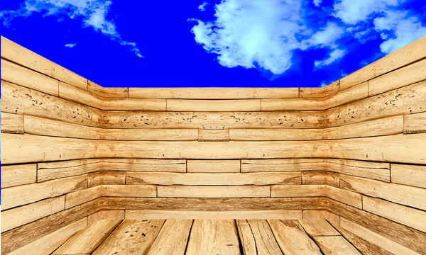 Die Perspektive des Holzes auf blauem Himmelhintergrund — Stockfoto