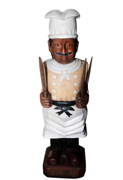 La talla de madera de chef aislado sobre fondo blanco — Foto de Stock