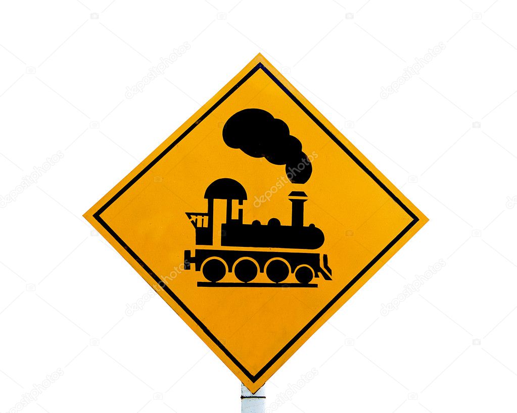 The Railway crossing sign isolated on white background