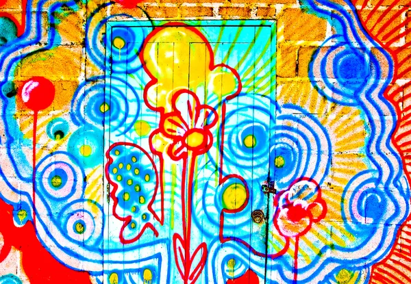 O graffiti colorido da porta — Fotografia de Stock