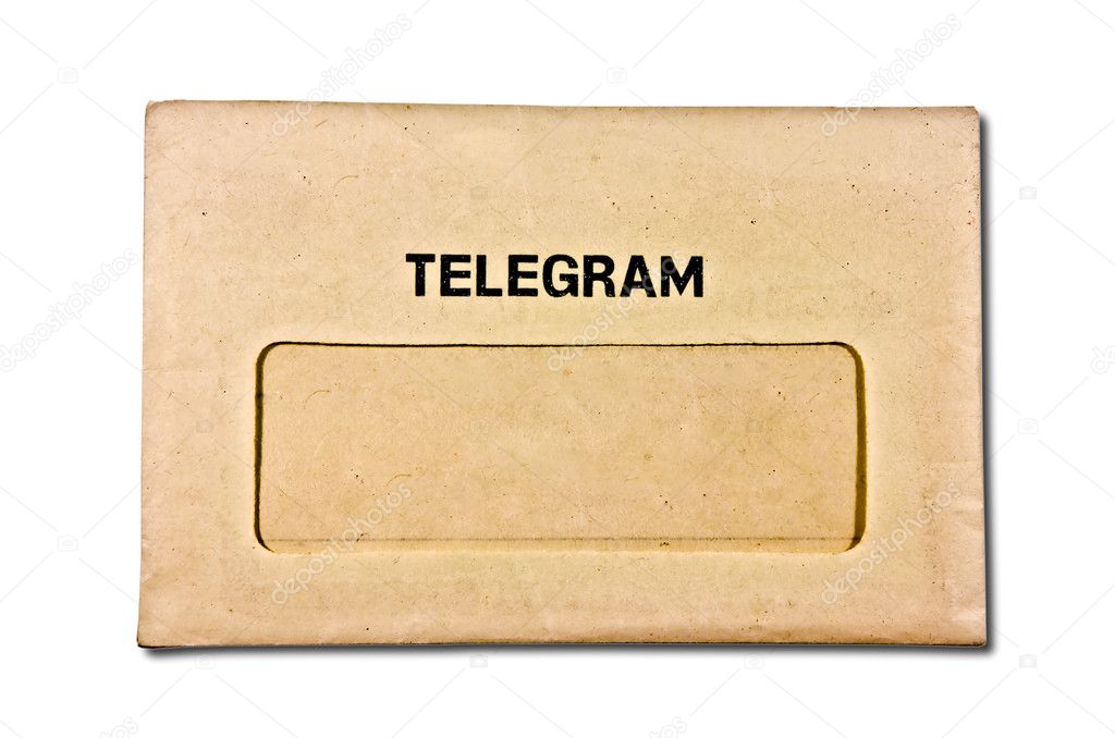 The Old envelope of telegram isolated on white background