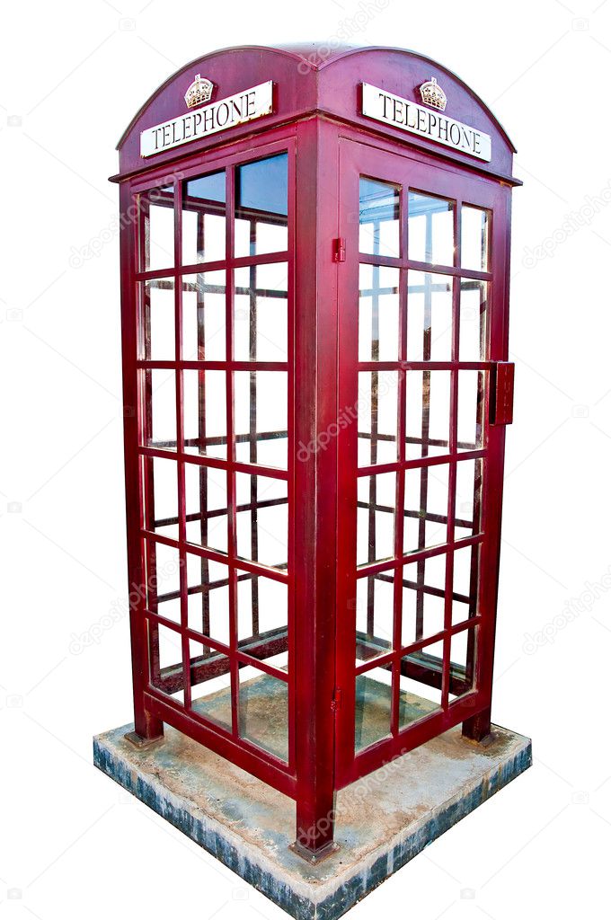The British red phone booth isolated on white background