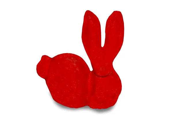 Socha omítky červený králík izolovaných na bílém poza — Stock fotografie