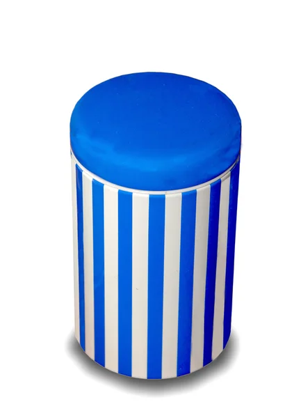 A lata azul isolada no fundo branco — Fotografia de Stock
