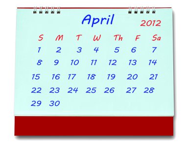 The Calendar of april 2012 isolated on white background clipart