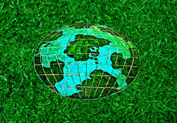 The Ceramic of whole world on green grass background — Stock Photo, Image
