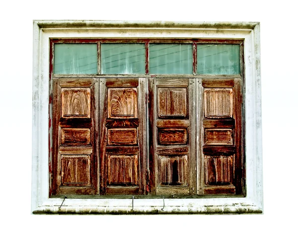 La Vieille fenêtre en bois isolée sur fond blanc — Photo