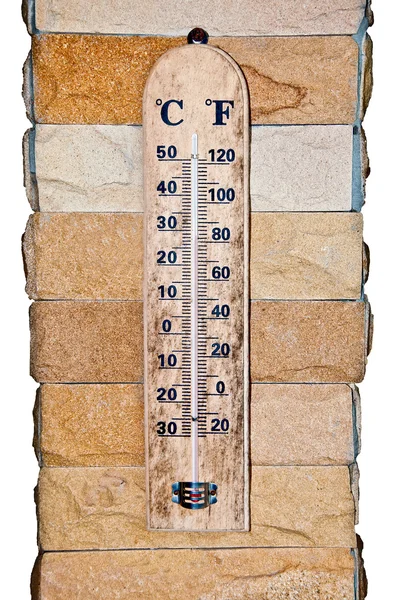 The wooden celsius fahrenheit thermometer — Stock Photo, Image