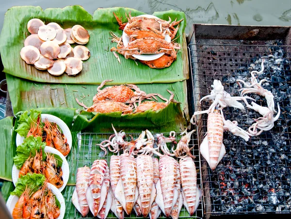 The Total seafood on charcoal grilled — Stock Photo, Image