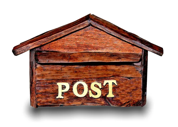 Il vecchio legno della cassetta postale isolato su sfondo bianco — Foto Stock