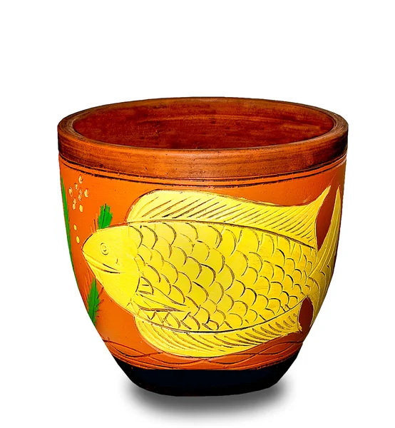 The Earthenware pot of fish pattern isolated on white background — Stock Photo, Image