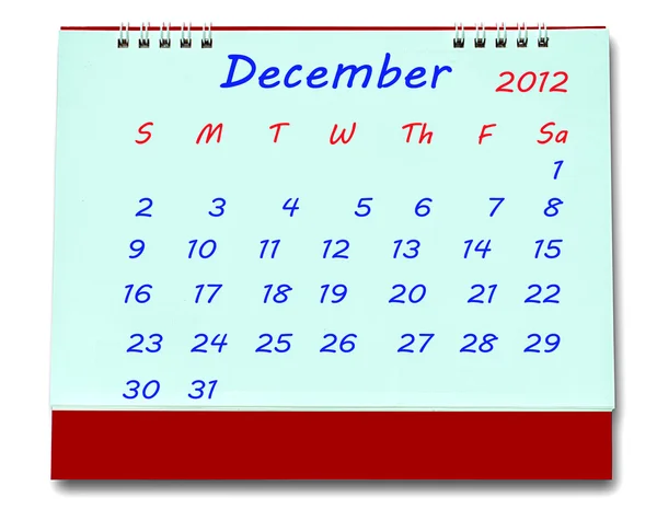 Календарь декабря 2012 года изолирован на белом фоне — стоковое фото