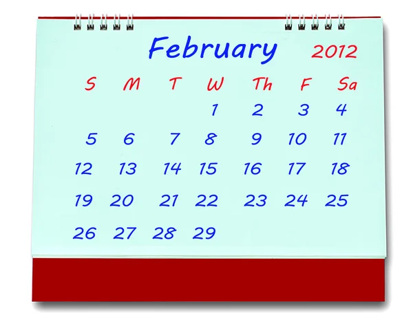 Kalendern för februari 2012 isolerad på vit bakgrund — Stockfoto