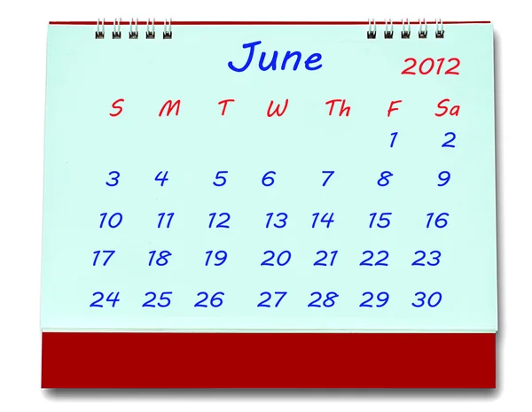 Der Kalender vom Juni 2012 isoliert auf weißem Hintergrund — Stockfoto