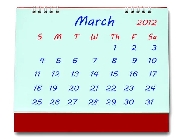 Календар березня 2012 року ізольовано на білому тлі — стокове фото
