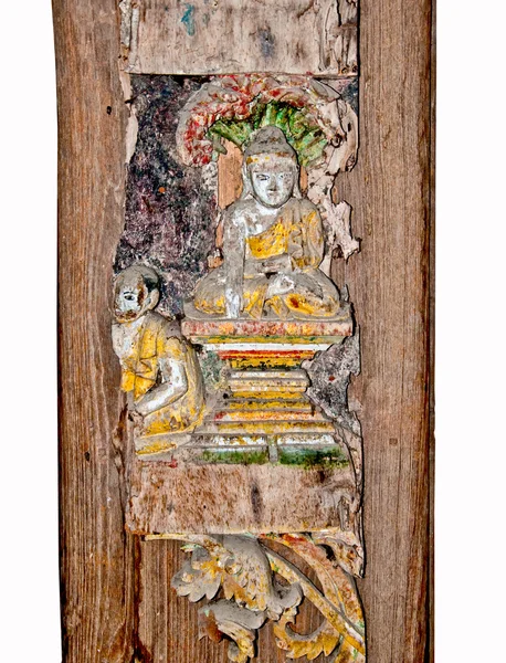 Die Statue des Buddha auf Holz isoliert auf weißem Backgr — Stockfoto