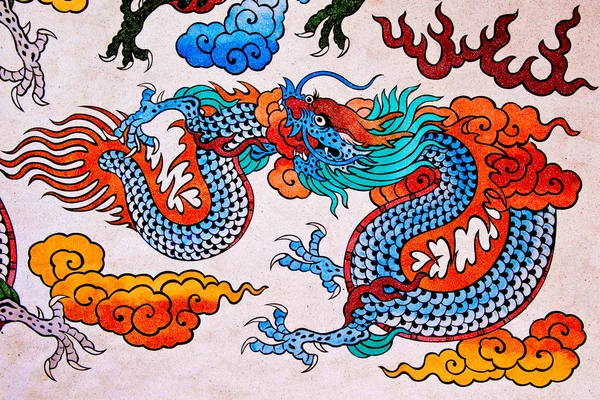 The Colorful of old painting dragon on wall in joss house — Stock Photo, Image