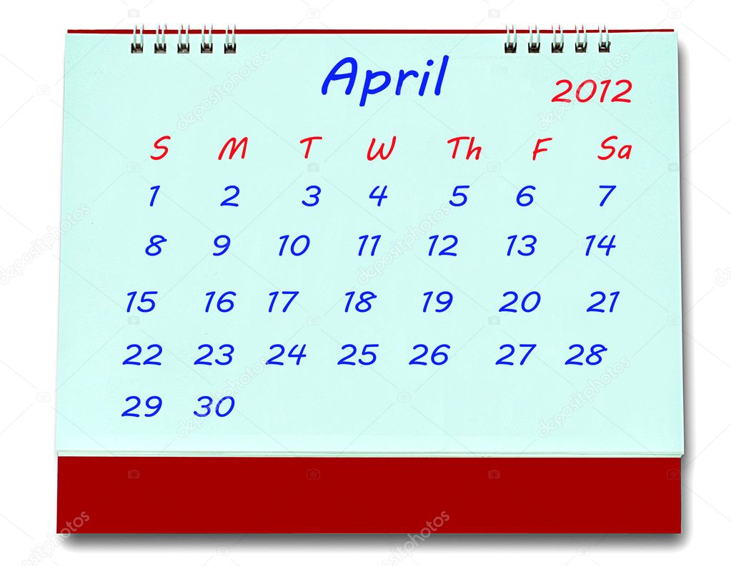 The Calendar of april 2012 isolated on white background