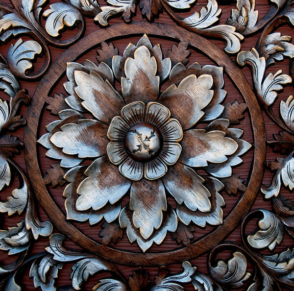 The Old carving wood ornament of flower pattern thai style