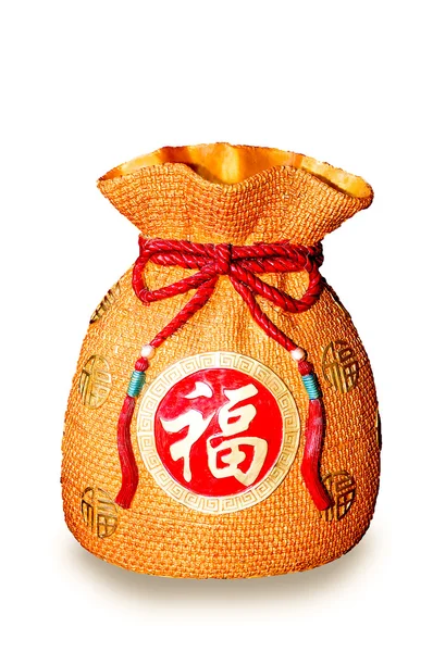 La Escultura de la bolsa de dinero estilo chino aislado en el respaldo blanco — Foto de Stock
