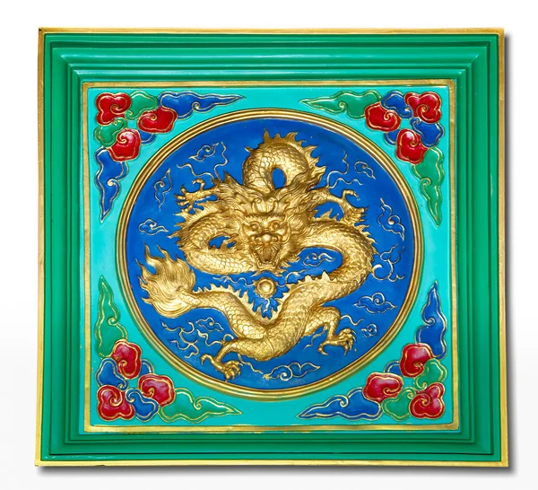 O dragão artesanato e pintura misturado isolado no fundo branco — Fotografia de Stock