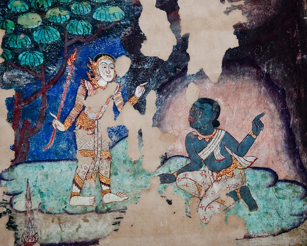 Древняя картина буддийской фрески в храме Ват Пхра поет , — стоковое фото