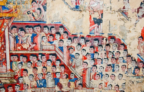 Starobylé malby nástěnné buddhistický chrám na wat phra zpívat, — Stock fotografie