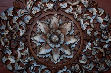 The Old carving wood ornament of flower pattern thai style clipart