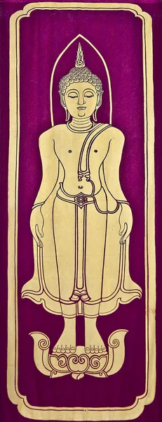 Die thailändische Malkunst über den Buddha-Status an der Tempelwand. — Stockfoto