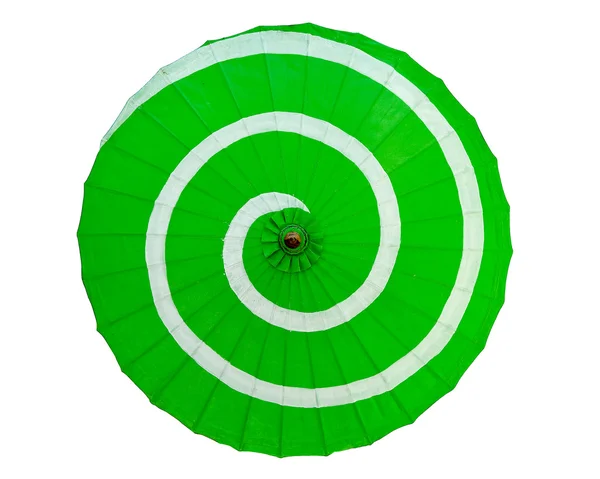 De groene paraplu geïsoleerd op witte achtergrond — Stockfoto