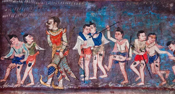 Het oude schilderij van boeddhistische tempel muurschildering op wat phra zingen, — Stockfoto