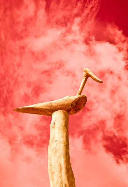 stock image The Abstract of wooden duck isolated on sky background