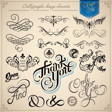 Calligraphic design elements and page decoration clipart