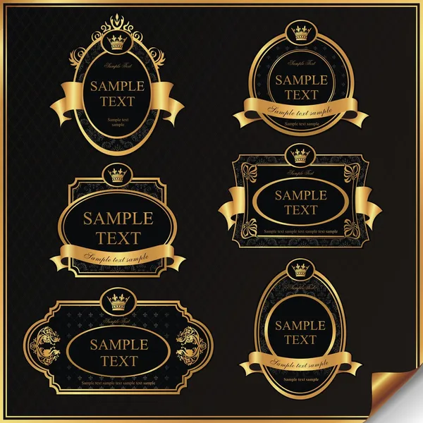 Stock vector Black gold-framed labels