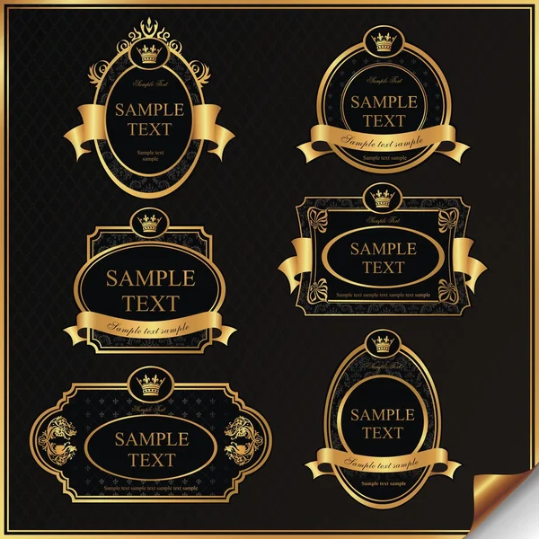 Etiquetas enmarcadas en oro negro Ilustraciones De Stock Sin Royalties Gratis