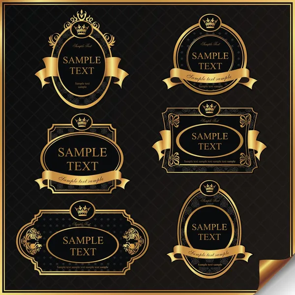 Etiquetas enmarcadas en oro negro — Vector de stock