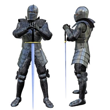 Knight Swordsman in Full Armour, 3D render clipart