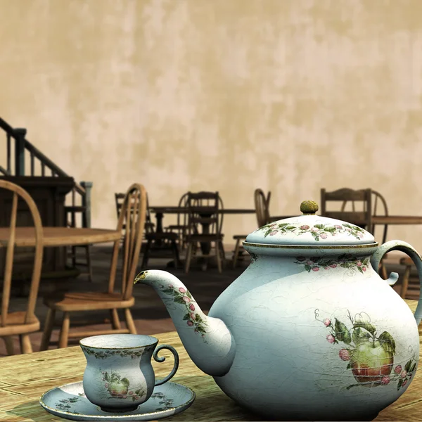 老式茶房间 3d 图 — 图库照片