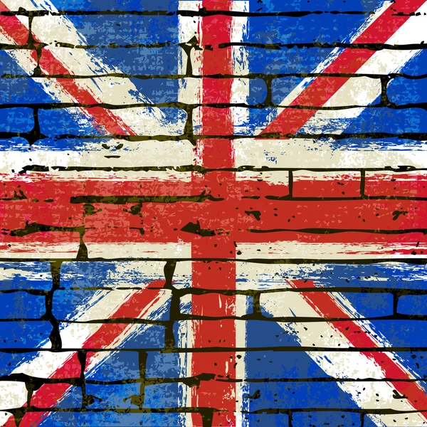 Union Jack sur un fond de mur de briques — Image vectorielle
