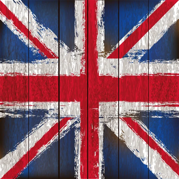 Union Jack on a Wooden Plank Background — Stock Vector