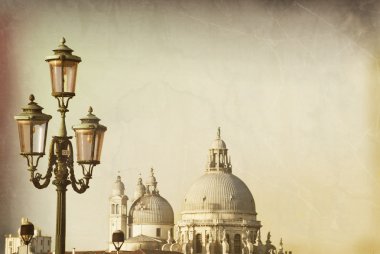 Vintage görünümü santa Maria della salute Bazilika, Venedik