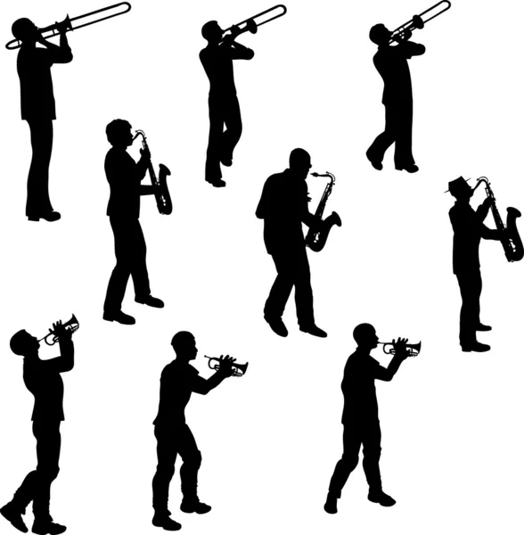 Silhouettes de musiciens en laiton — Image vectorielle