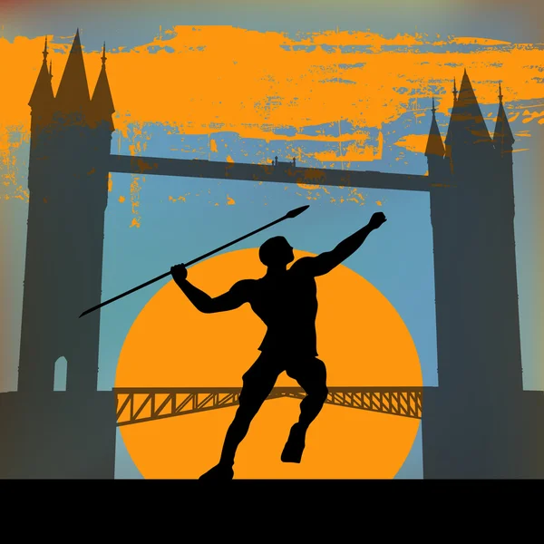 Londen 2012, een atleet hurling een speer — Stockvector