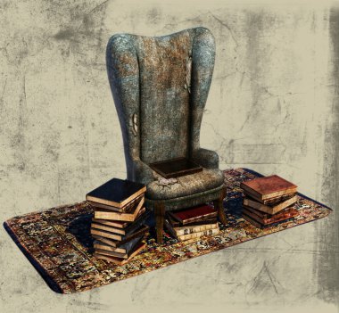 Books and Old Chair Illustration clipart