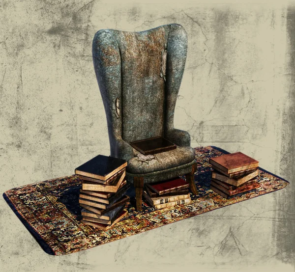 Książek i starych ilustracja krzesło — Zdjęcie stockowe