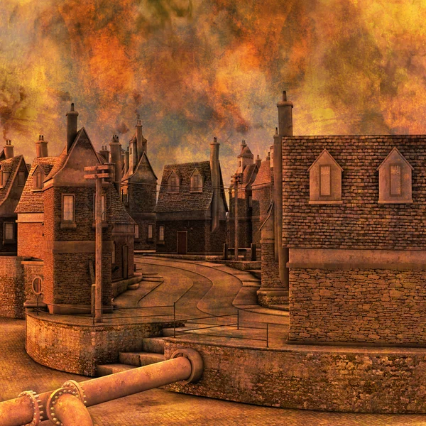 Ateşli endüstriyel şehir ilustration — Stok fotoğraf