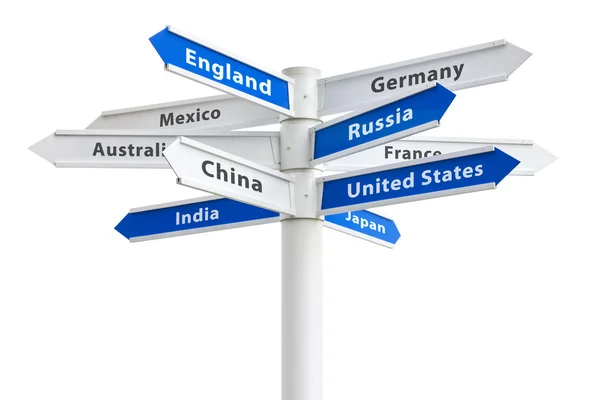 Kruispunt ondertekenen naar verschillende landen van de wereld — Stockfoto