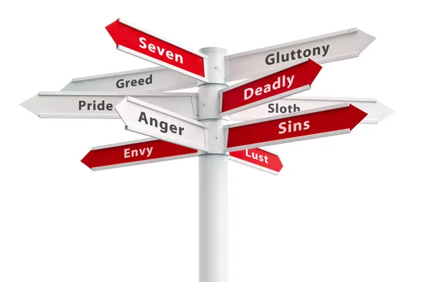 Seven Deadly Sins On Crossroads Sign — Stock Photo, Image