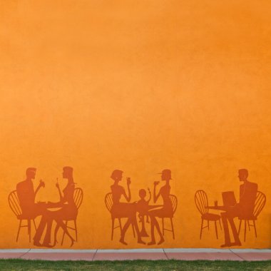 Restoran arka planda yeme silhouettes