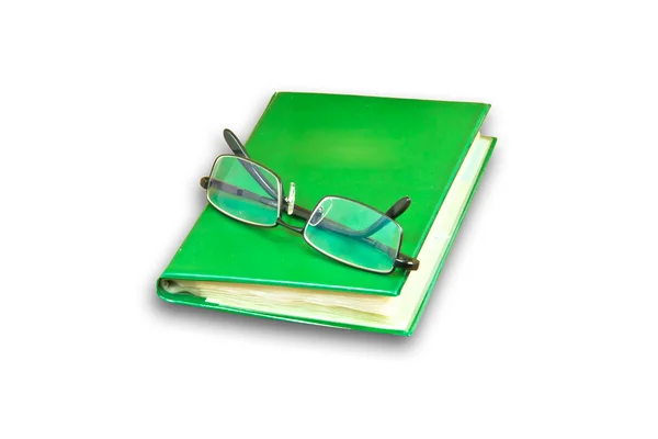 Brýle a název karty kniha — Stock fotografie